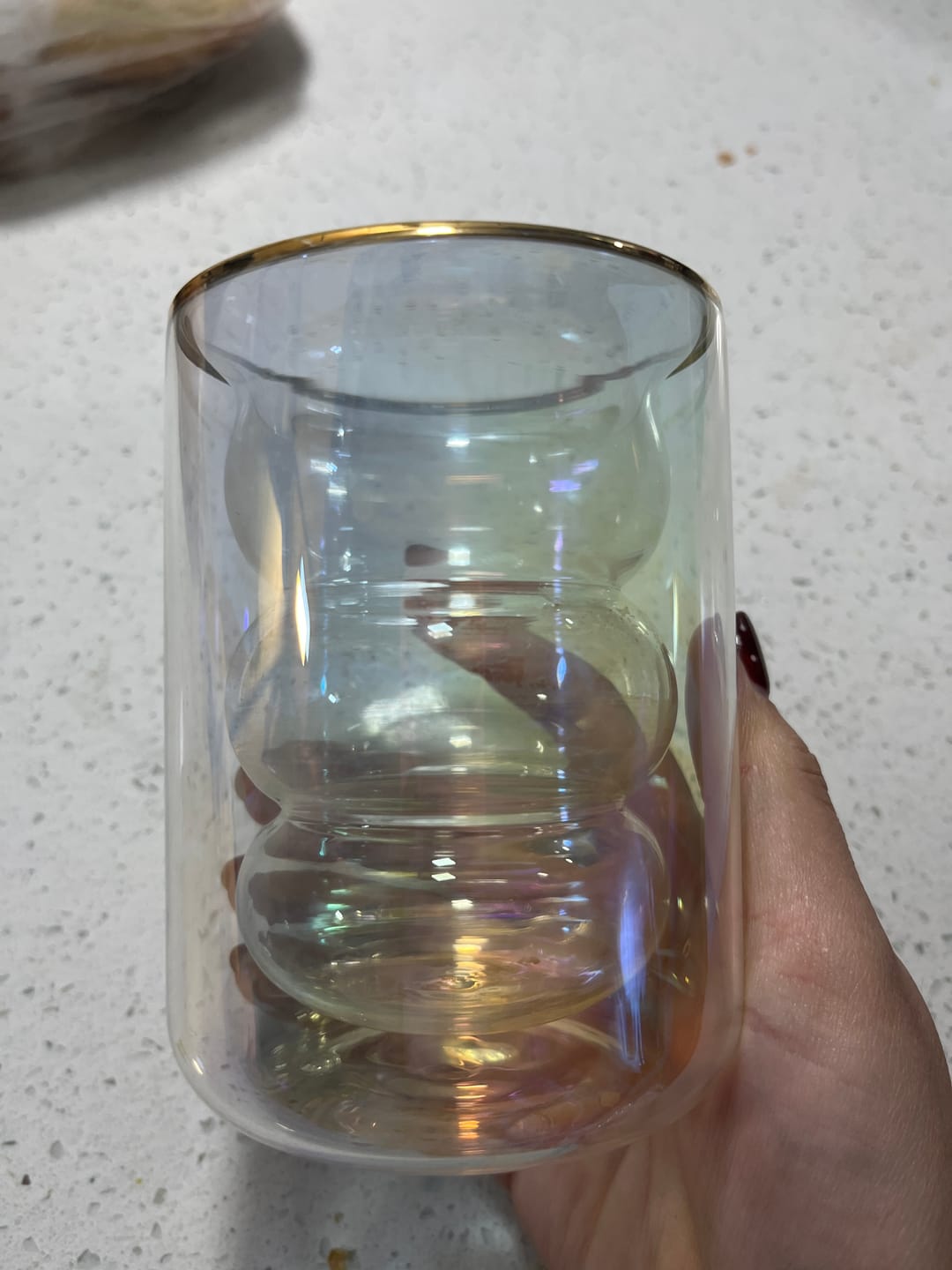 Customer photo review of Vaso Doble Vidrio Matcha Iridescent