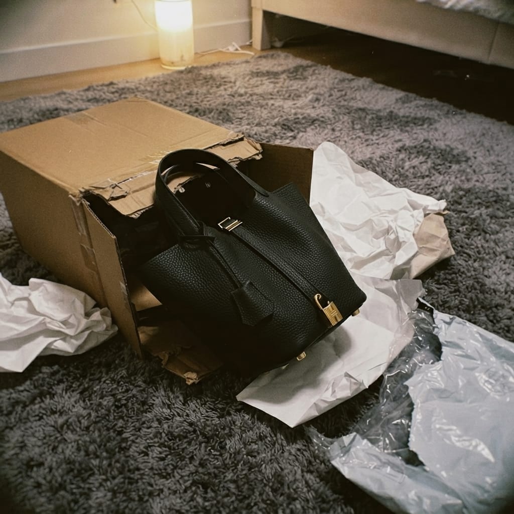 Customer photo review of Etoupe Luxe Lock Tote