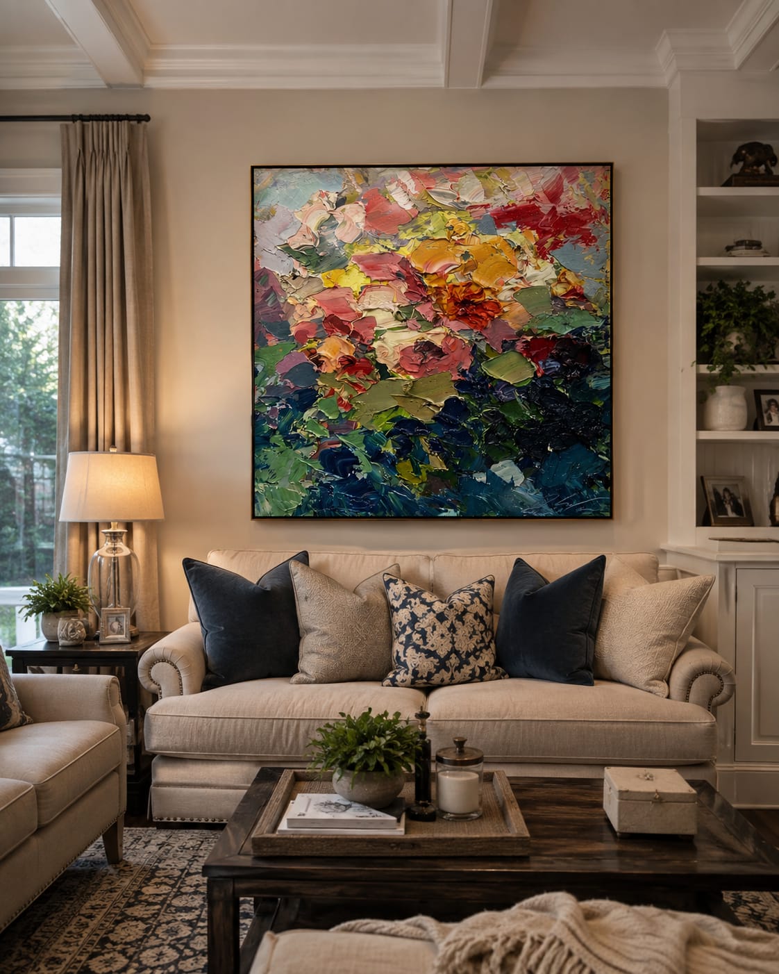 Customer photo review of Crimson Petal Blaze – Bold Abstract Floral Painting | Colorful Textured Square Wall Art