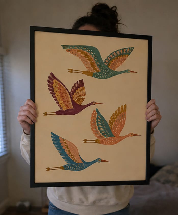 Customer photo review of Colorful Crane Canvas Wall Art