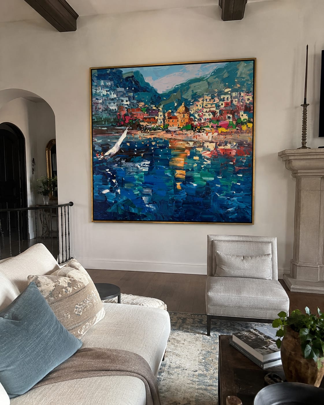 Customer photo review of Golden Poppy Shoreline – Orange & Blue Coastal Wildflower Painting | Coastal Bedroom Wall Art