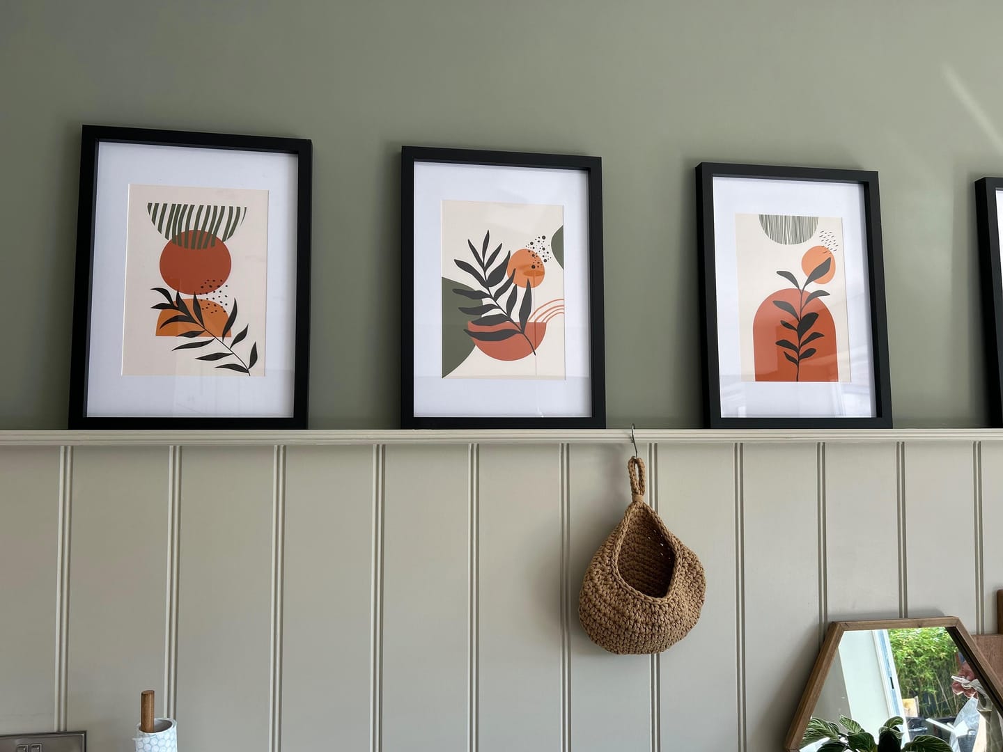 Customer photo review of Set of 3 Orange & Green Boho Wall Art Prints