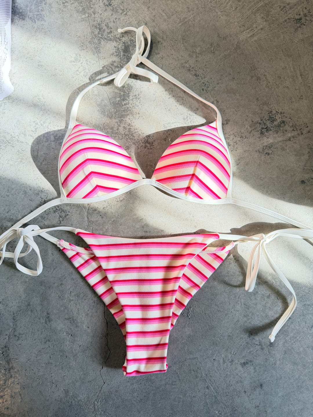 Customer photo review of Seamolly Striped Triangle Push Up Top & Cheeky Brazilian Bottom Bikini Set