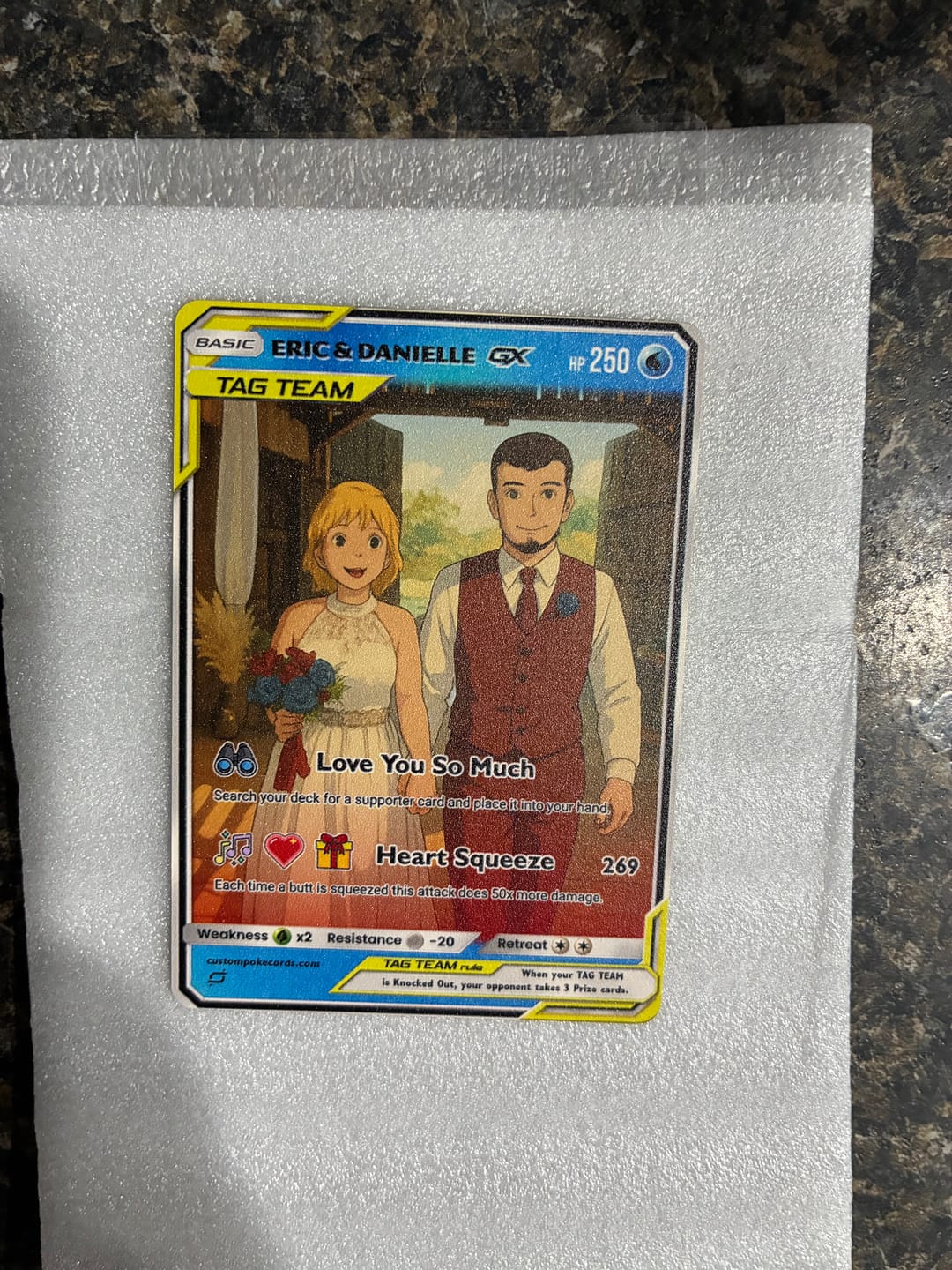 Customer photo review of Custom Pokémon Cards with Photo, TAG TEAM Personalized Poke Cards Animated Style Gifts for Him and Her - CPC-75