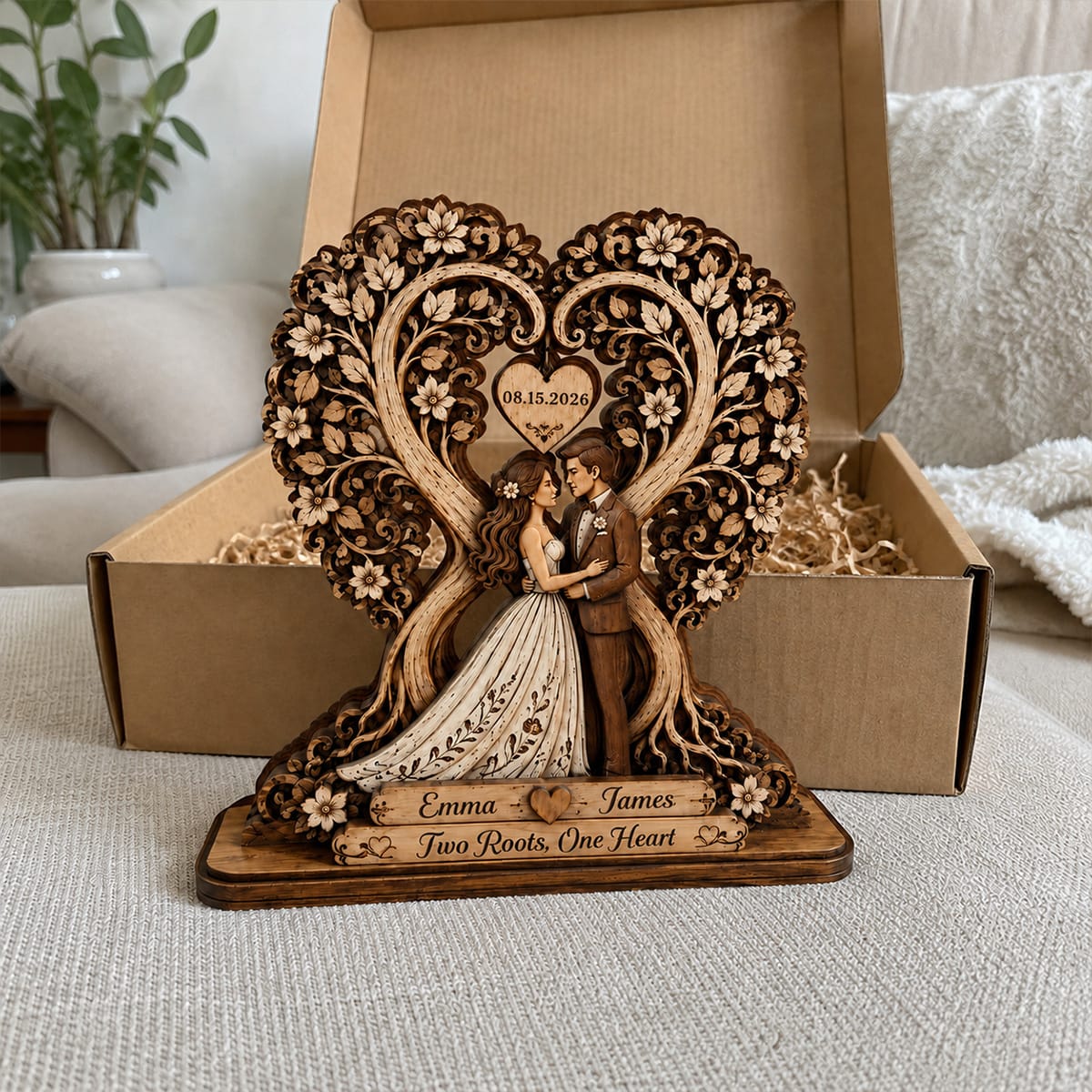 Customer photo review of Two Roots One Heart - Personalized Customized 3-layered Wooden Plaque - Sweet Love Gift For Couples, Wife, Husband