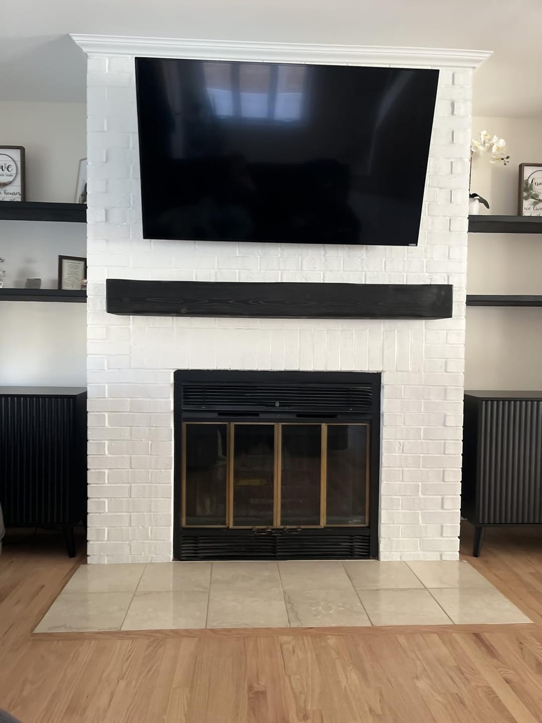 Customer photo review of 60" Handcrafted Real Wood Fireplace Mantel