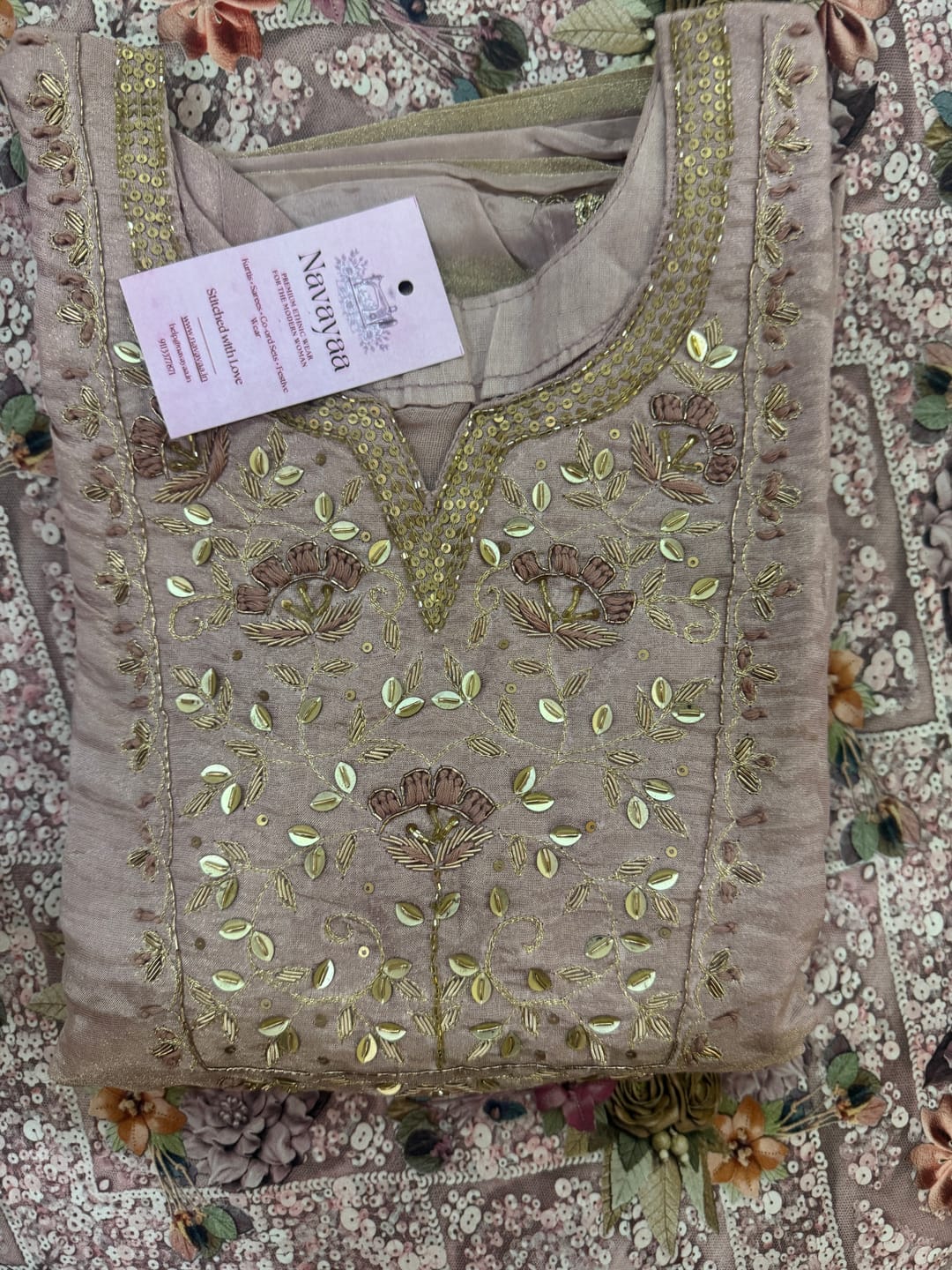 Customer photo review of Dusty Pink Zardosi Hand Work Tissue Kurta Set with Organza Dupatta