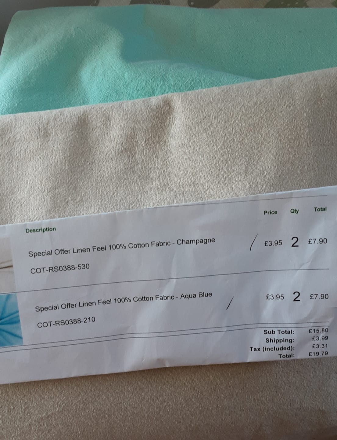 Customer photo review of Special Offer Linen Feel 100% Cotton Fabric