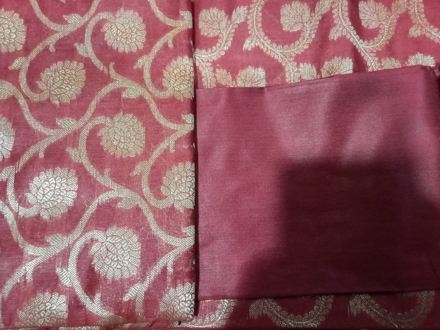 Customer photo review of Maroon Kalgha Jaal Banarasi Silk Suit