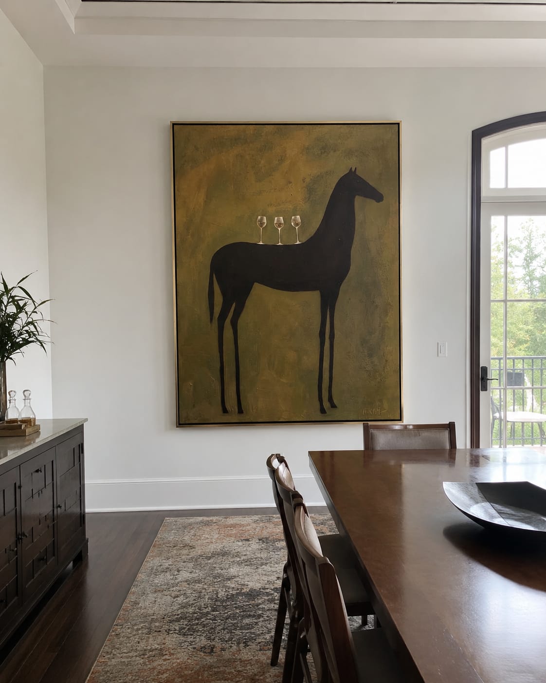 Customer photo review of The Cellar Horse – Vintage Americana Black Horse Wine Painting | Modern Luxury Dining Room Art
