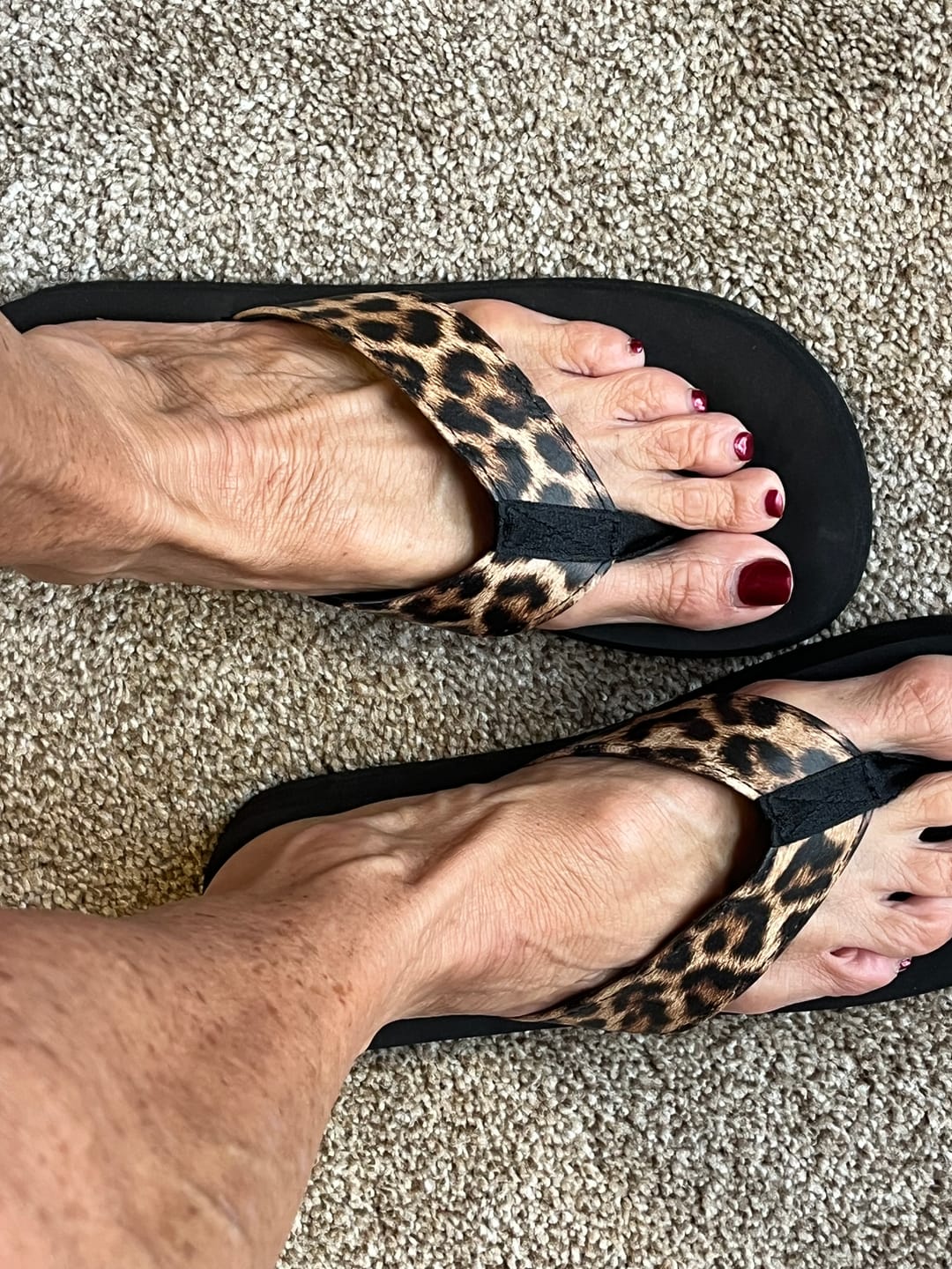 Customer photo review of Corky's Leopard Overboard Sandals
