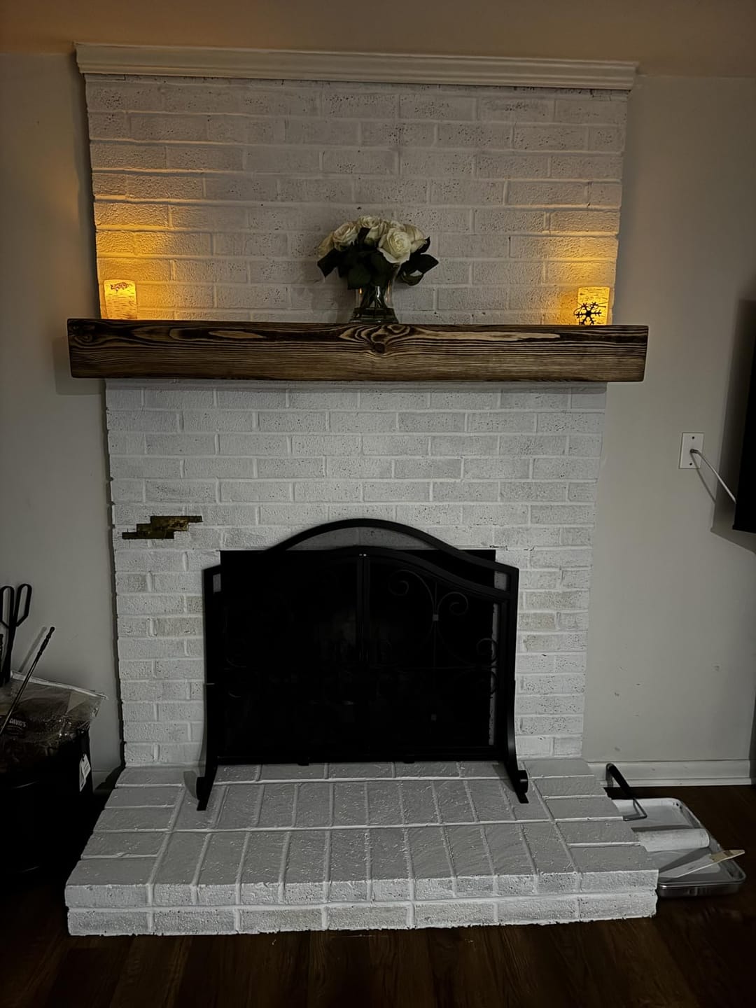 Customer photo review of 60" Handcrafted Real Wood Fireplace Mantel