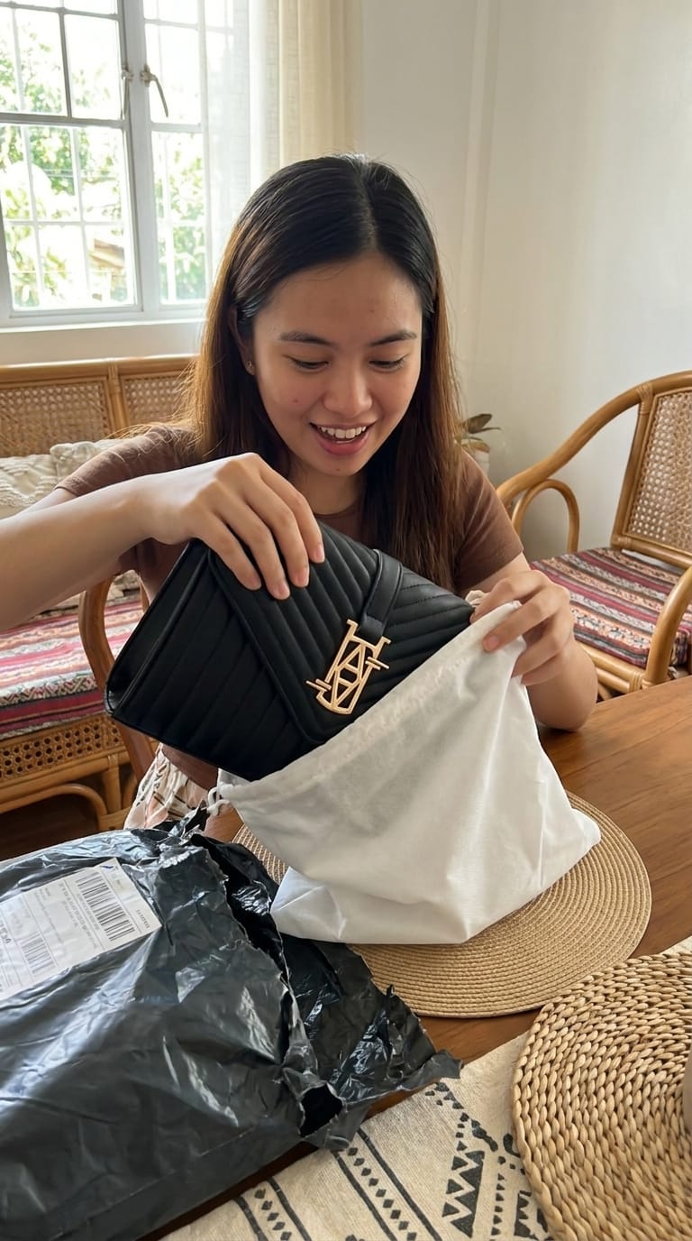 Customer photo review of MADRID LEATHER ENVELOPE BAG