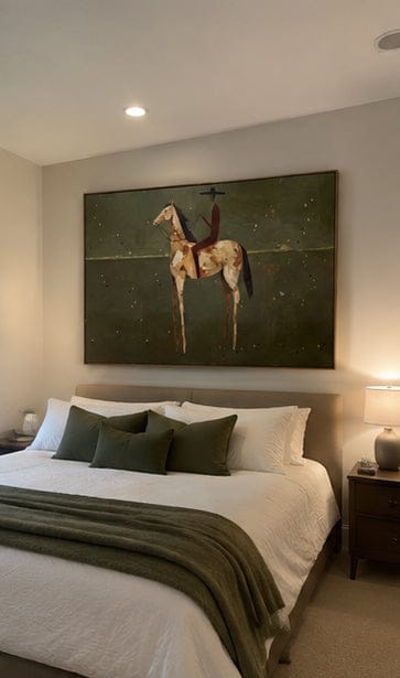 Customer photo review of Plains Rider – Vintage Americana Minimalist Cowboy on Horseback Painting | Western Modern Living Room Art