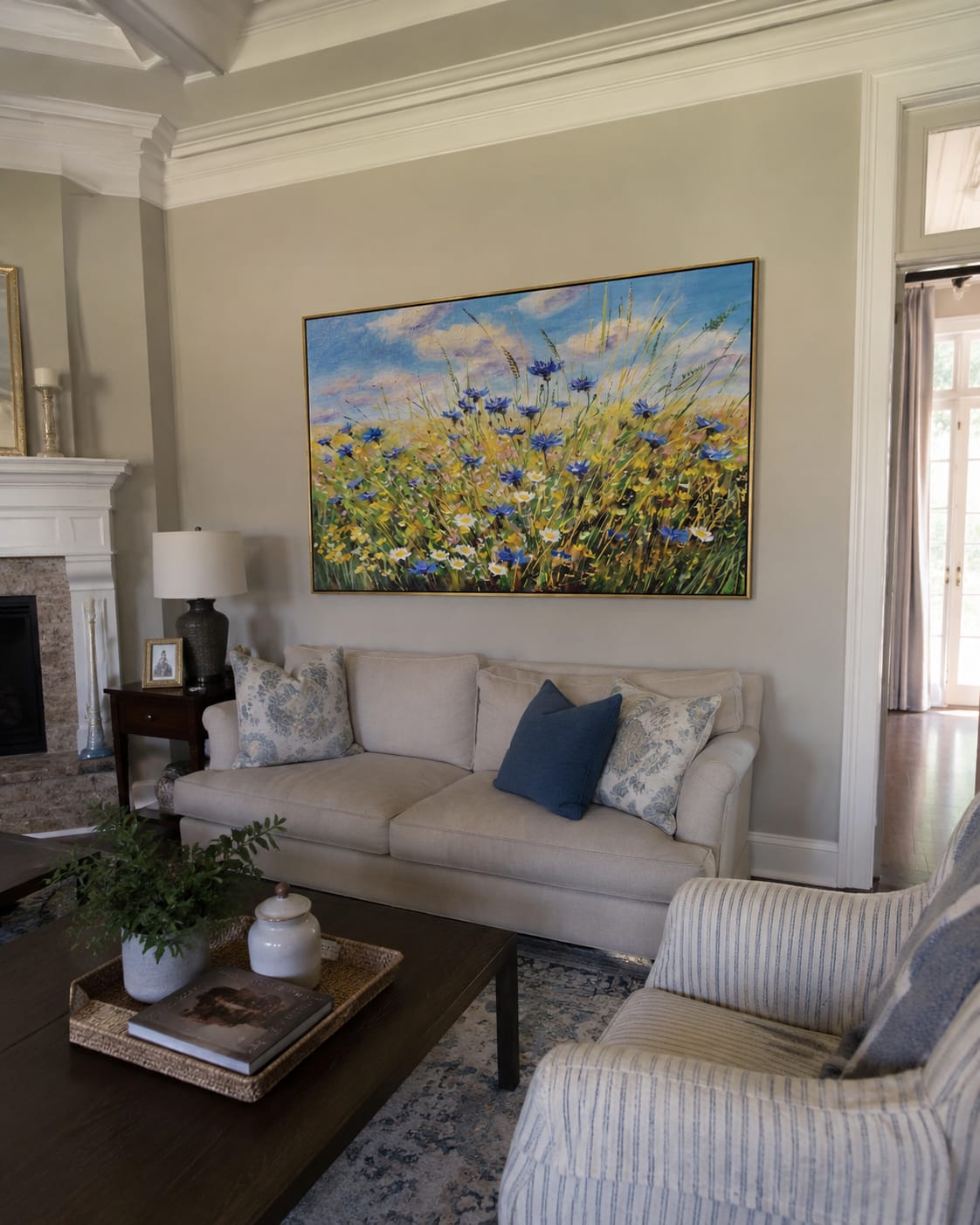 Customer photo review of Cornflower Coastal Fields – Blue & Green Wildflower Meadow Painting | Coastal Farmhouse Living Room Wall Art