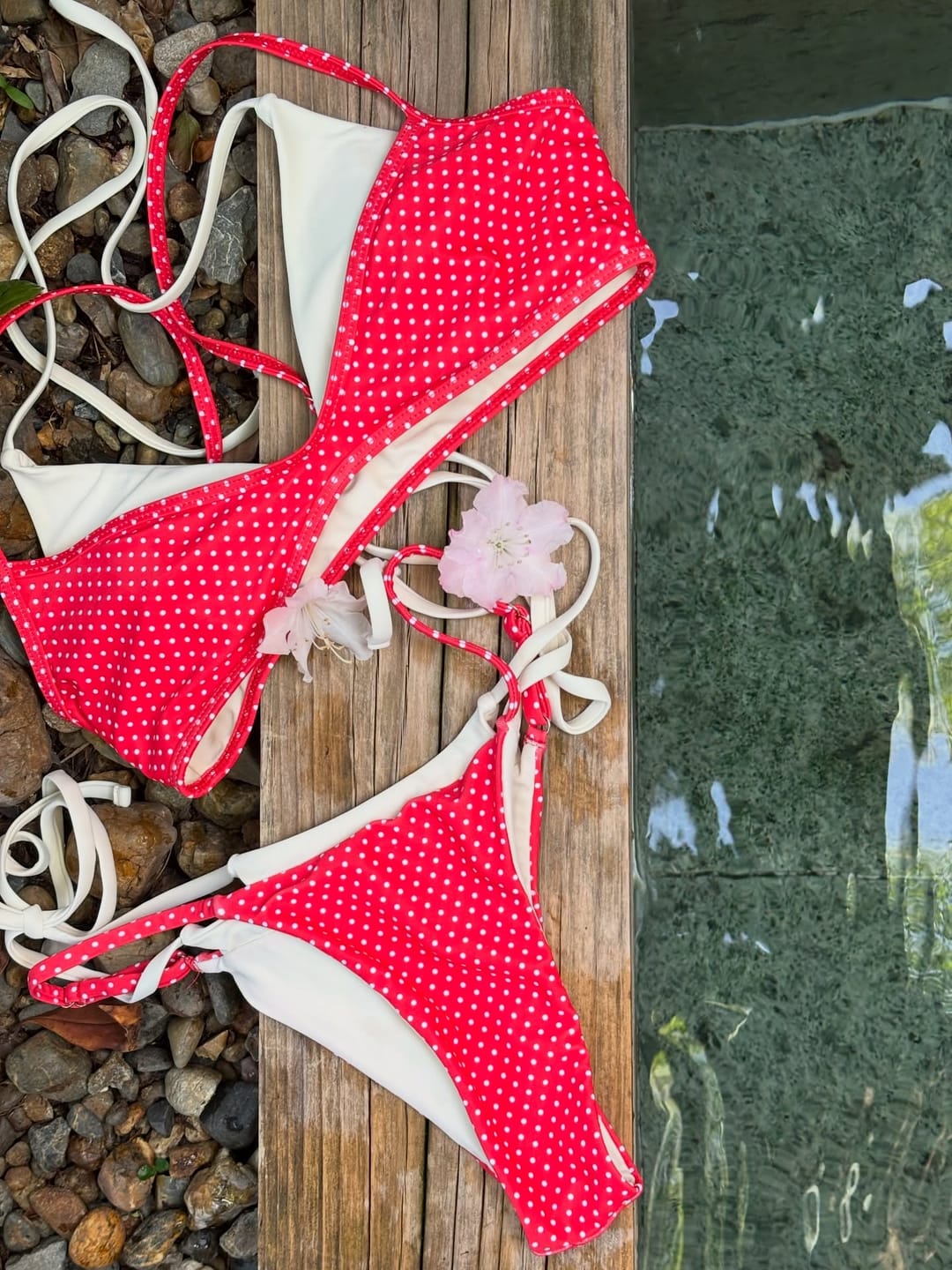 Customer photo review of Seamolly Polka Dot Print Tie Side Double Layer Bikini Set