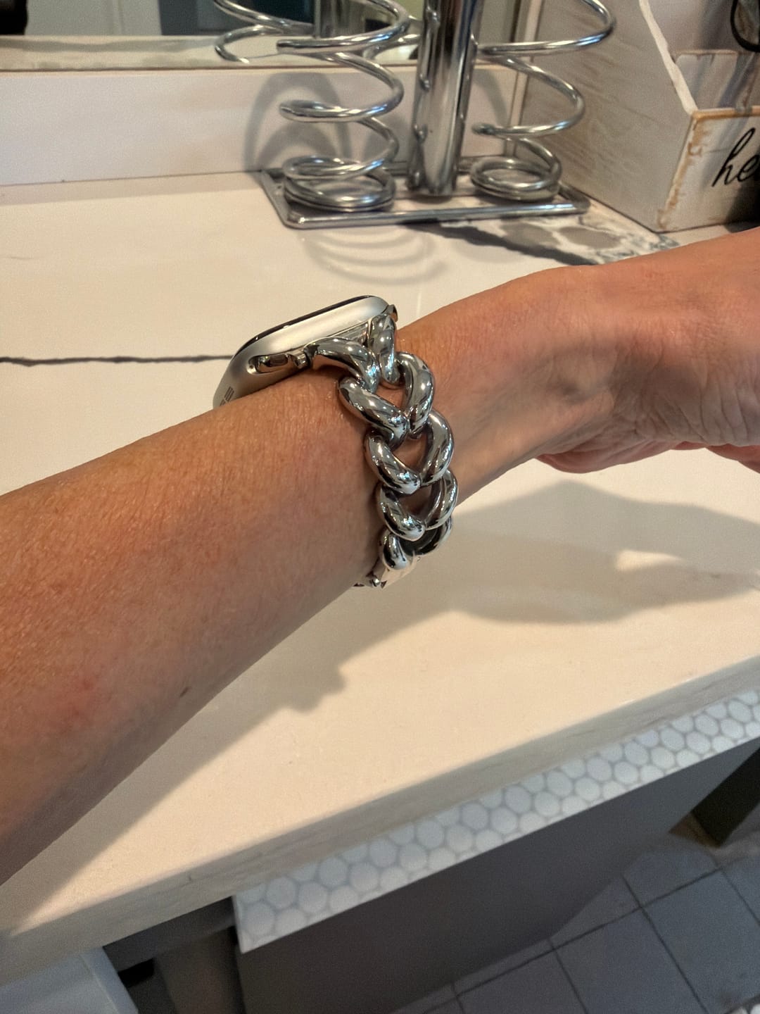 Customer photo review of Herringbone Stainless Steel Band for the Apple Watch - Final Sale