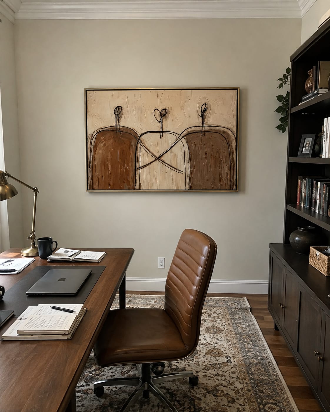 Customer photo review of Linked Silhouettes – Minimalist Cream Line-Figure Painting | Modern Neutral Living Room Art