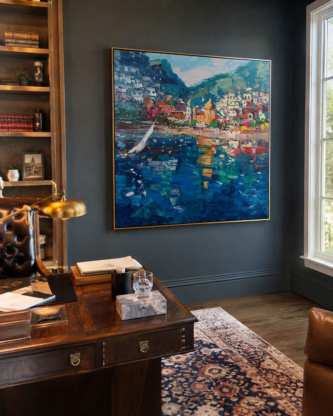 Customer photo review of Golden Poppy Shoreline – Orange & Blue Coastal Wildflower Painting | Coastal Bedroom Wall Art