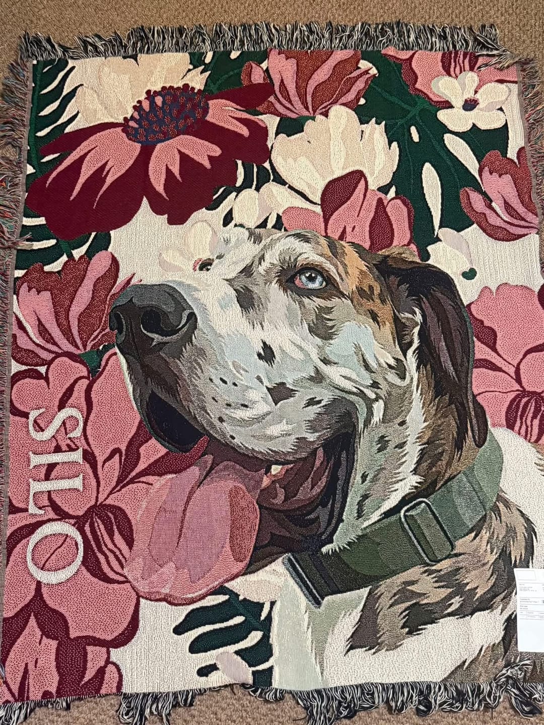 Customer photo review of Heirloom Pet Throw Blanket - Mauve Floral