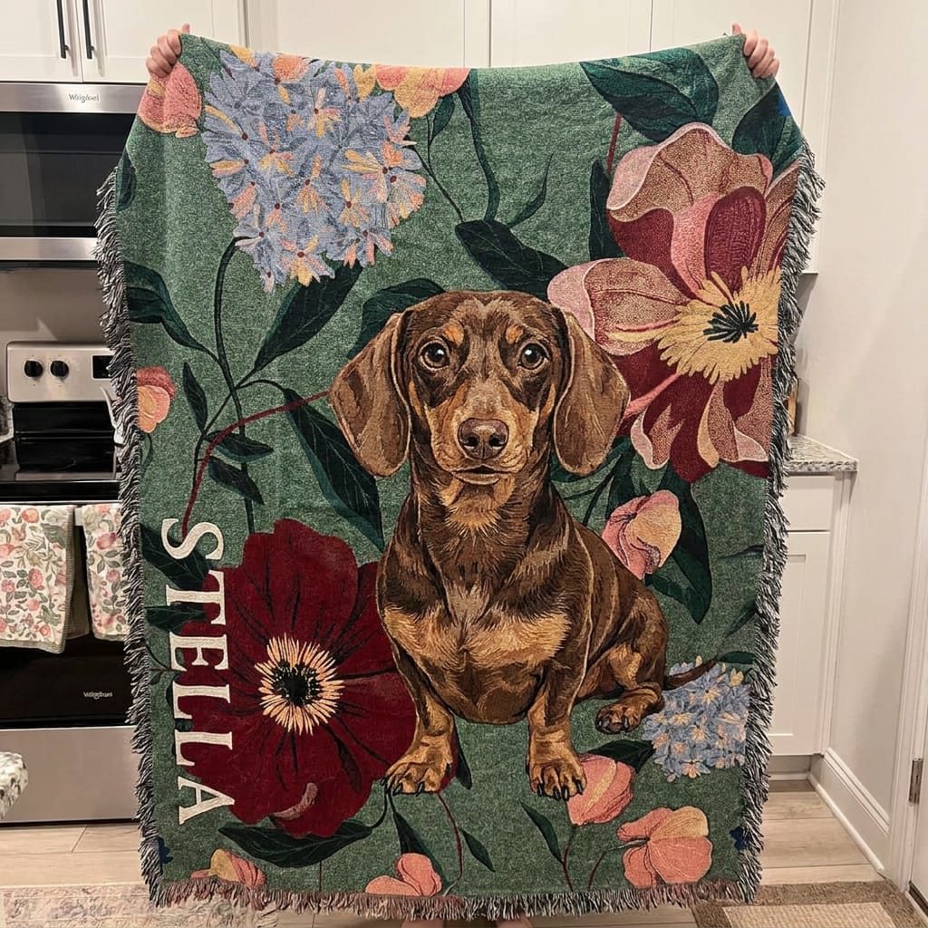 Customer photo review of Loyal Hues Pet Throw - Wild Onyx Garden