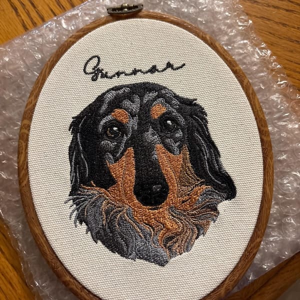 Customer photo review of Personalized Pet Portrait Embroidery Hoop Art
