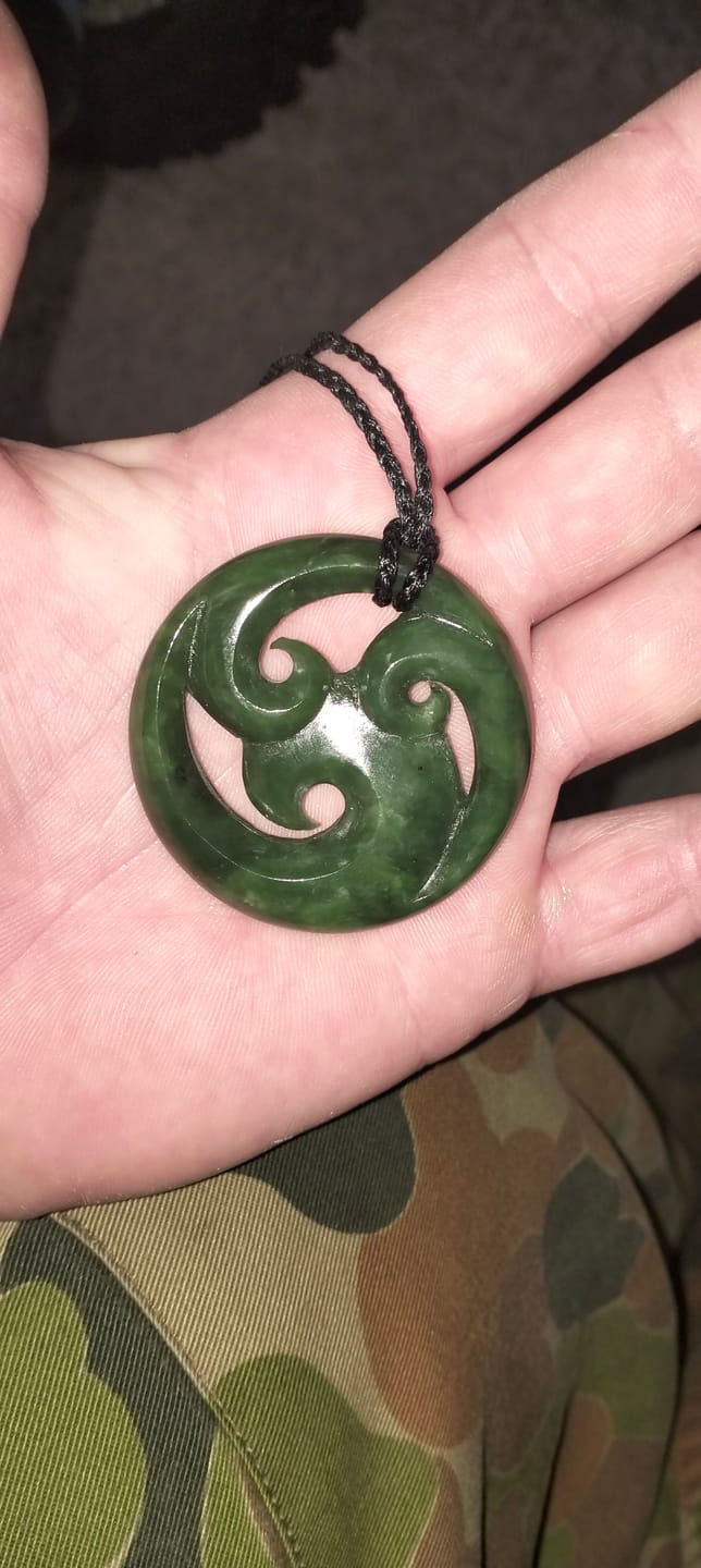 Customer photo review of Large Genuine NZ Greenstone Triple Koru Necklace