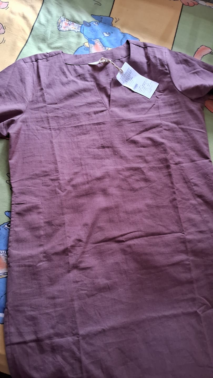 Customer photo review of Women Rose Taupe Airy Linen Mid Thigh Length Kurta