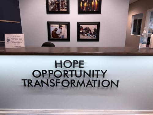 Dimensional Desk Letters for Hope, Opportunity, Transformation, a office reception - customer photo, quicksignage.com
