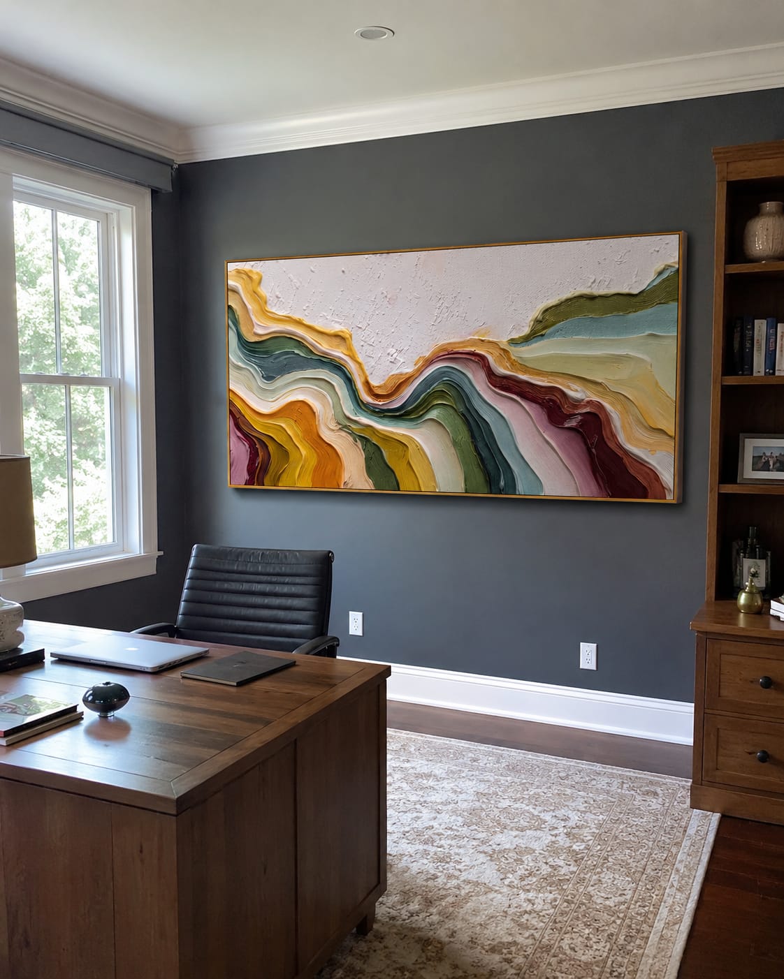 Customer photo review of Flowing Rhythms – Heavy Texture Colorful Fluid Abstract Painting | Minimalist Horizontal Entryway Art