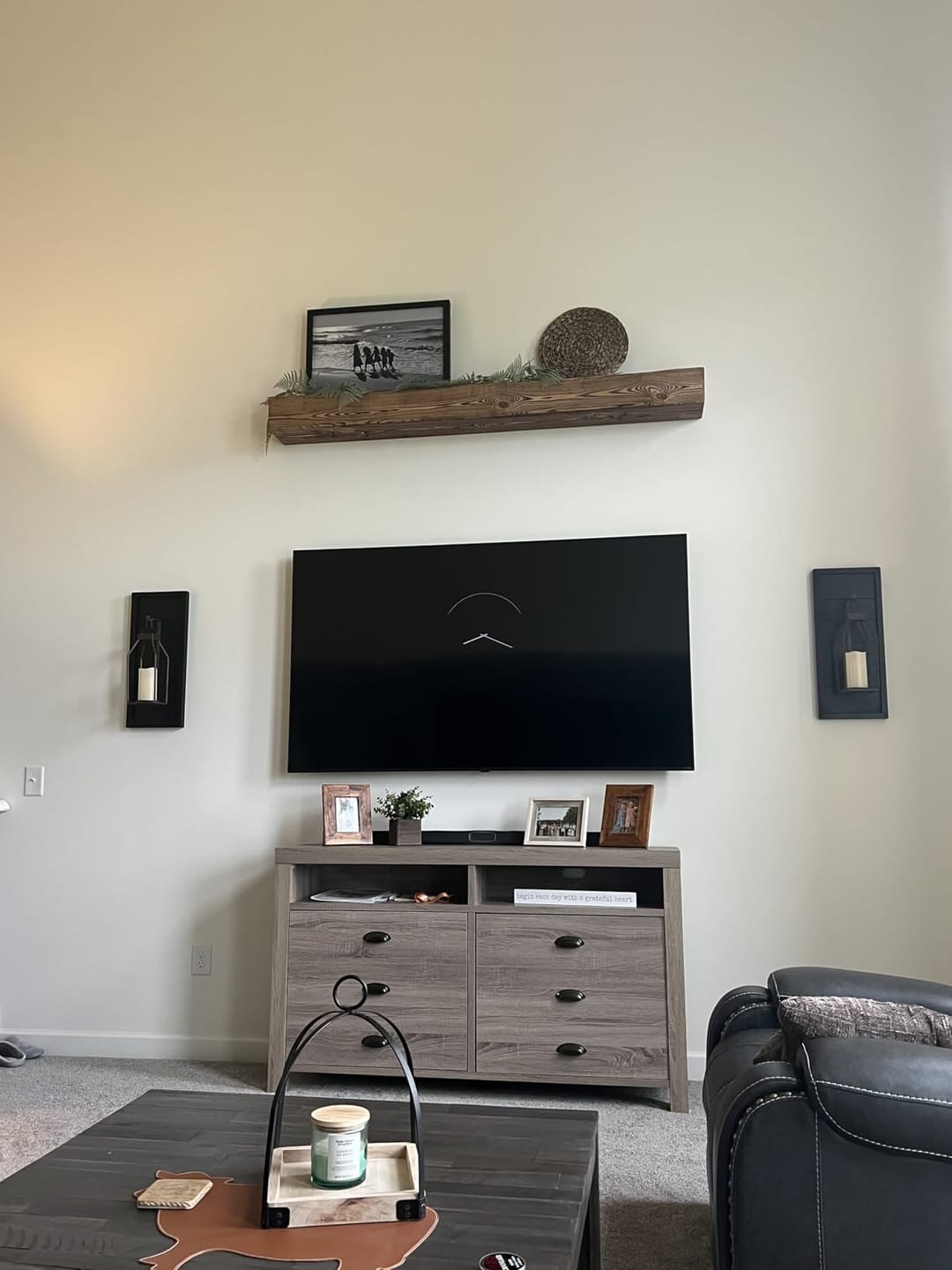 Customer photo review of 60" Handcrafted Real Wood Fireplace Mantel