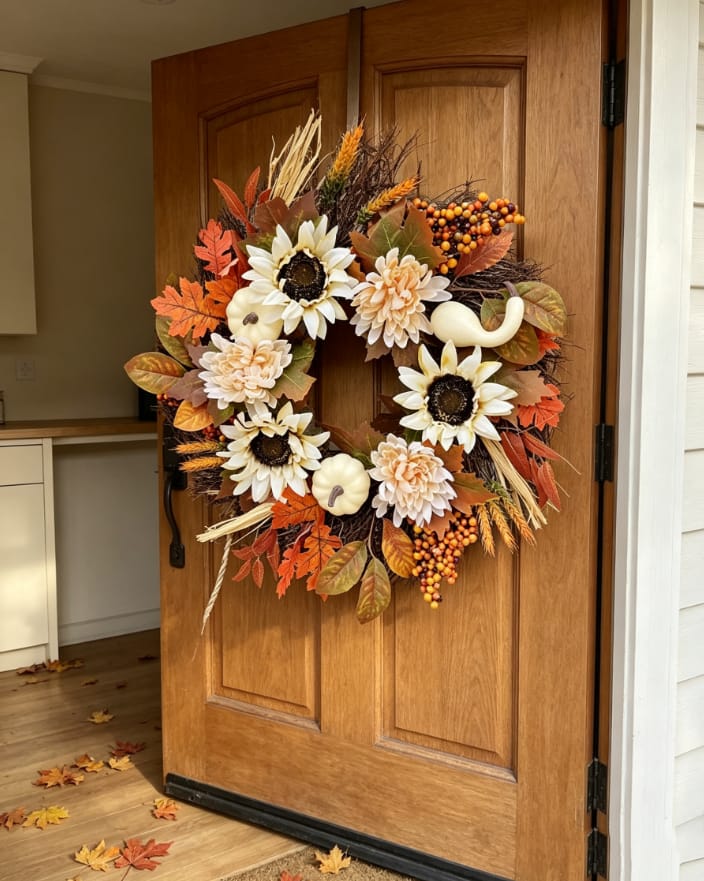 Customer photo review of Fall Pre-sale - White Sunflower Fall Wreath