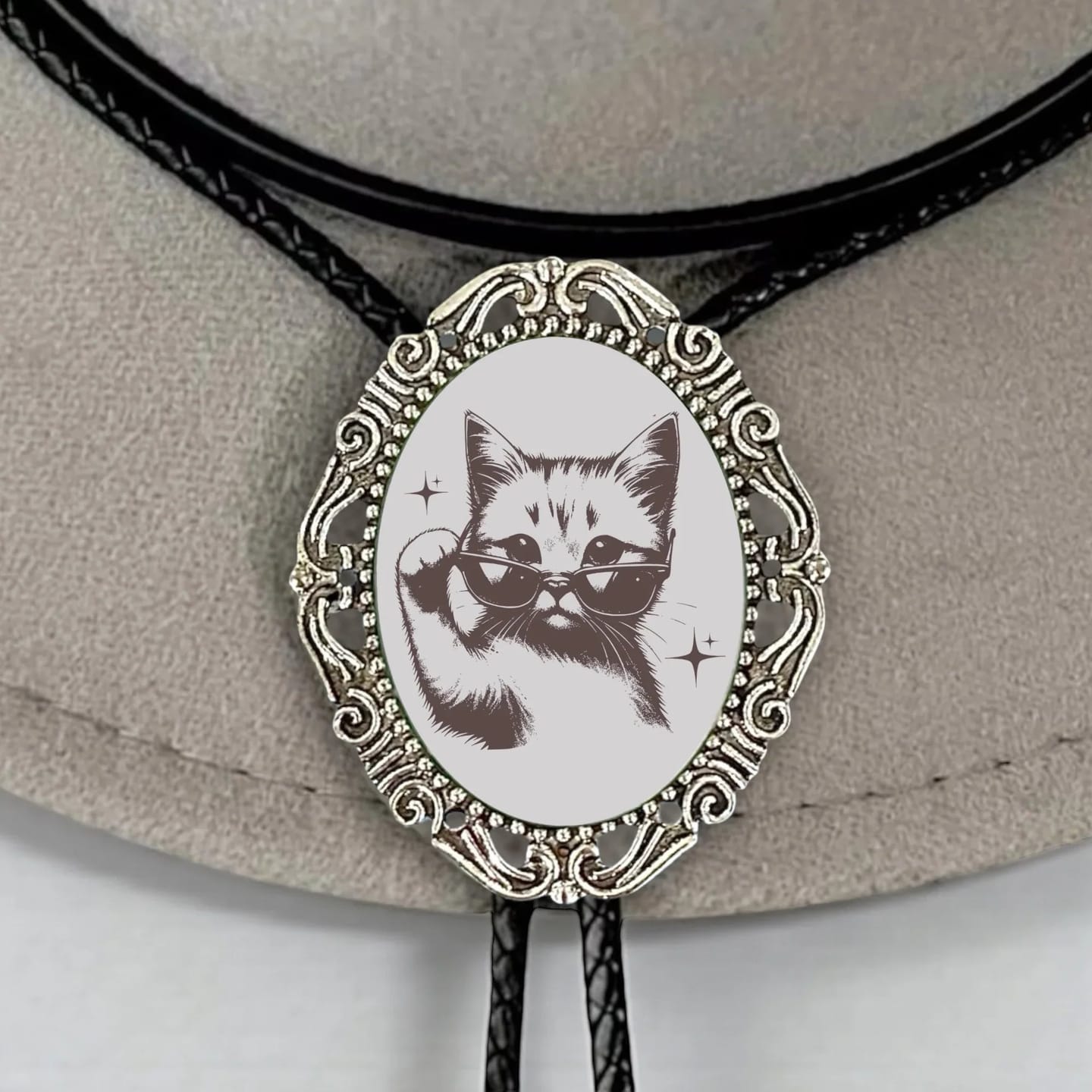 Customer photo review of Bolo Tie with Funny Western Cat