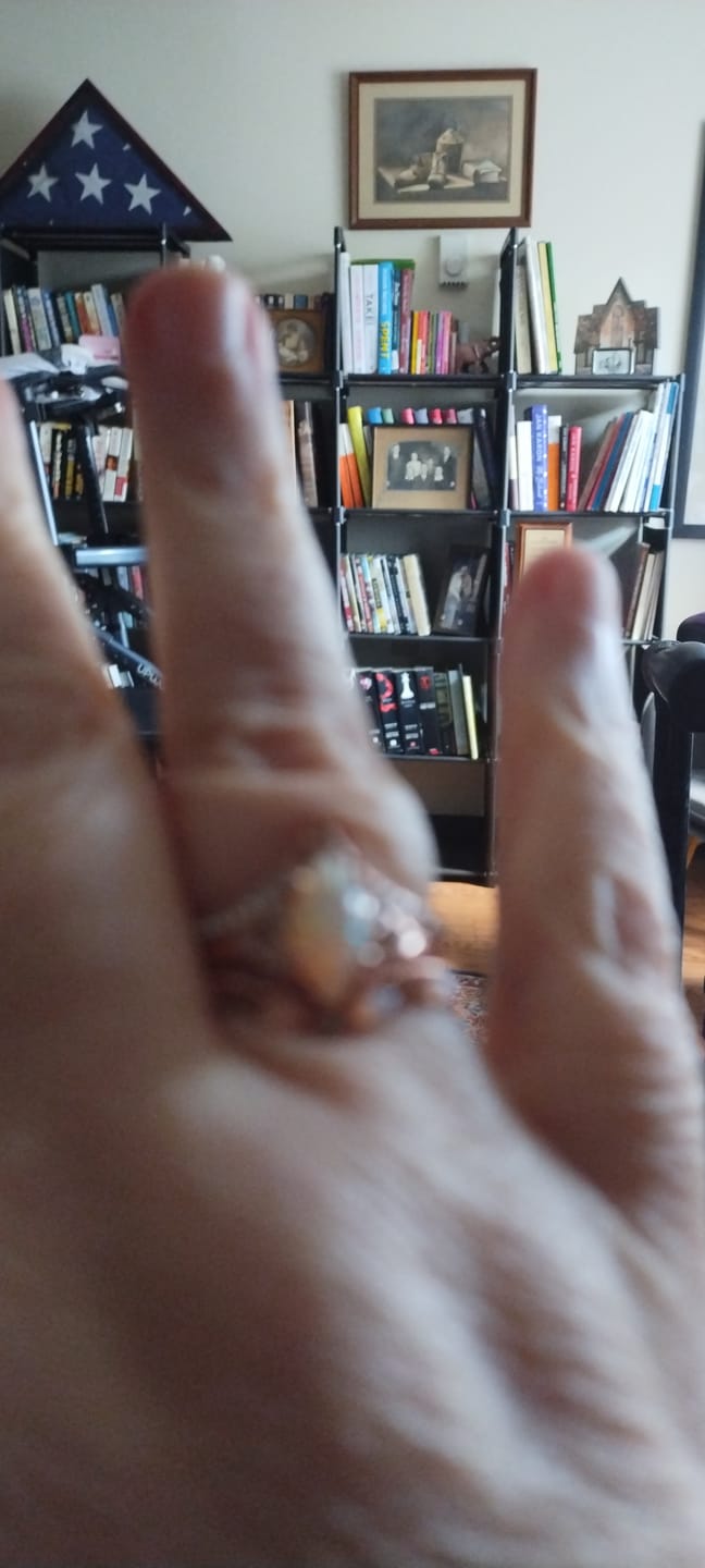 Customer photo review of FREE Today: Vintage Milgrain Marquise Opal and Emerald Three-Piece Ring Set
