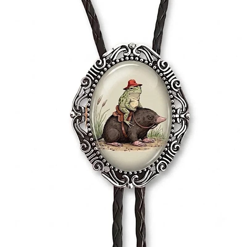 Customer photo review of Bolo Tie with Frog & Mole— Leather Handmade Western Bolo Ties