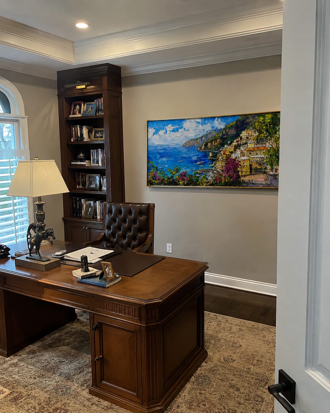 Customer photo review of Golden Coast Panorama – Blue & Green Cliffside Village Painting | Coastal Panoramic Living Room Wall Art