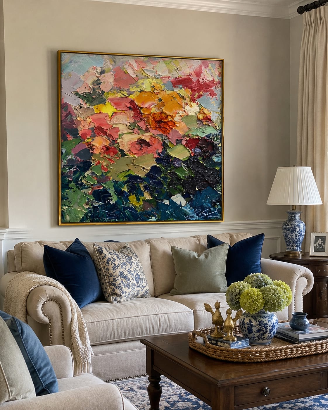 Customer photo review of Crimson Petal Blaze – Bold Abstract Floral Painting | Colorful Textured Square Wall Art