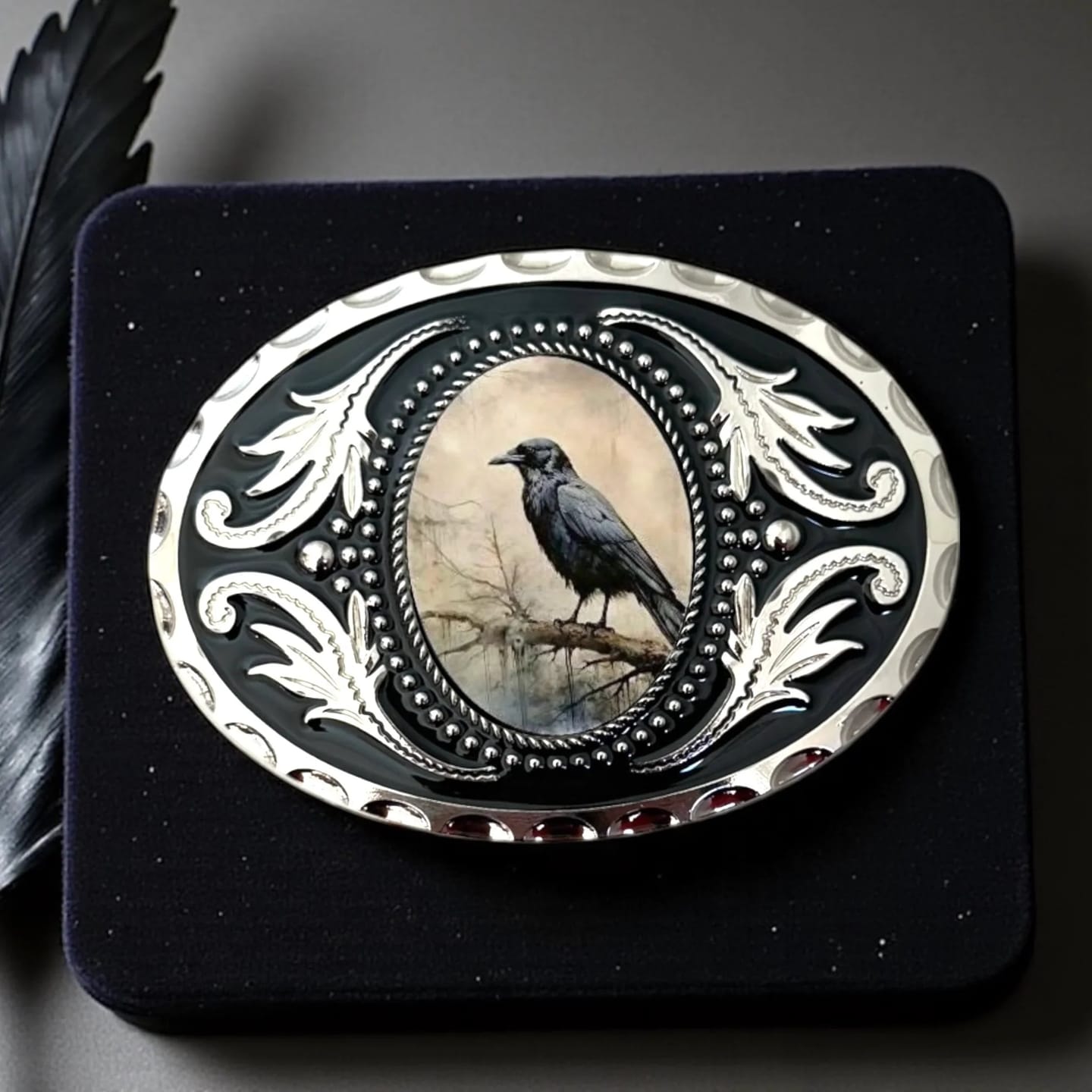 Customer photo review of Raven Belt Buckle Western Cowboy Accessory