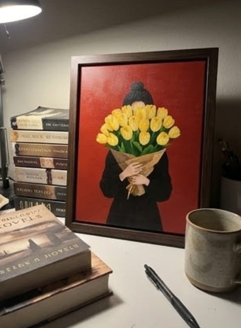 Customer photo review of Woman Holding Tulips Canvas Wall Art