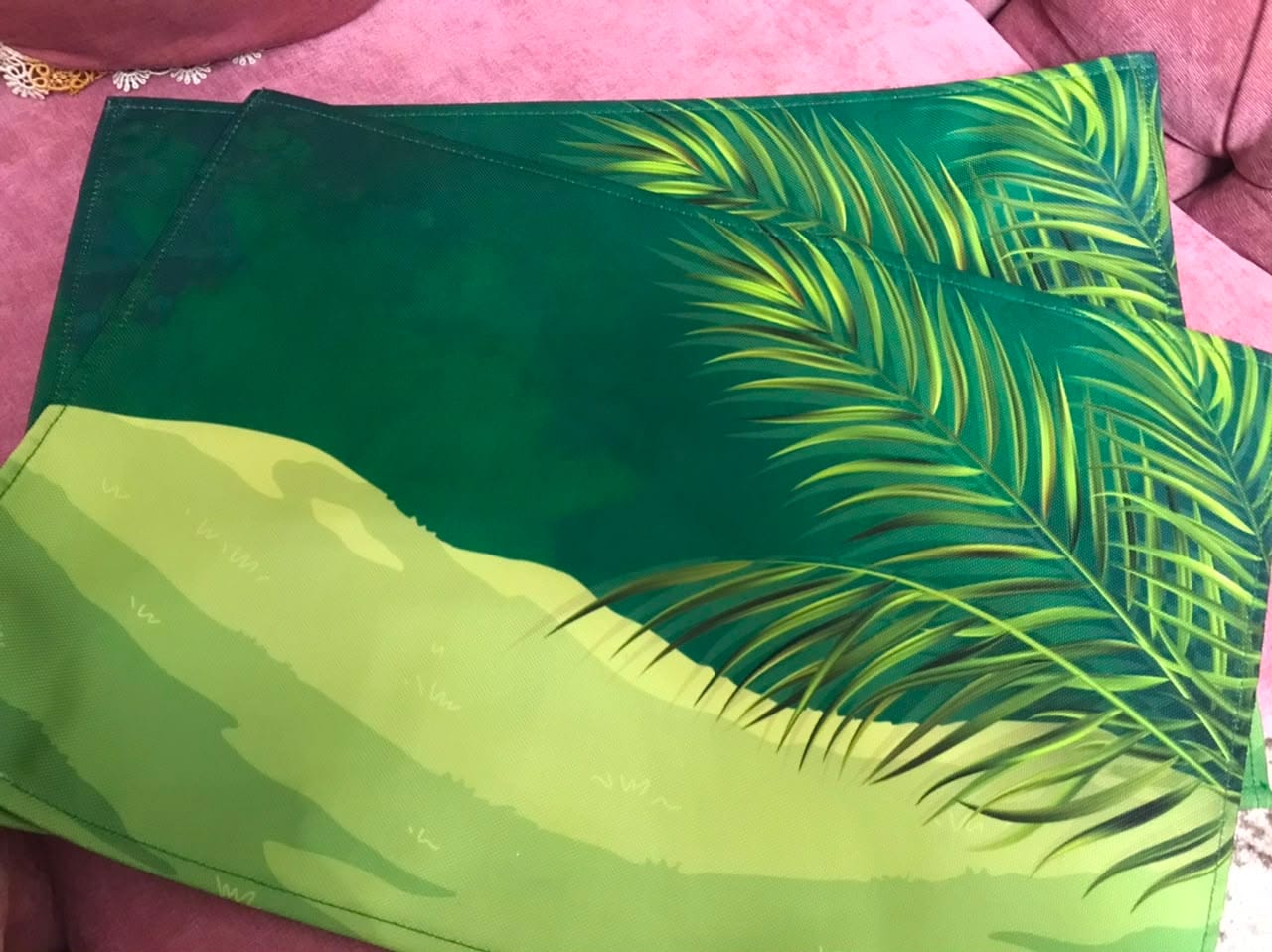 Customer photo review of Tropical Green – Canvas Table Mat