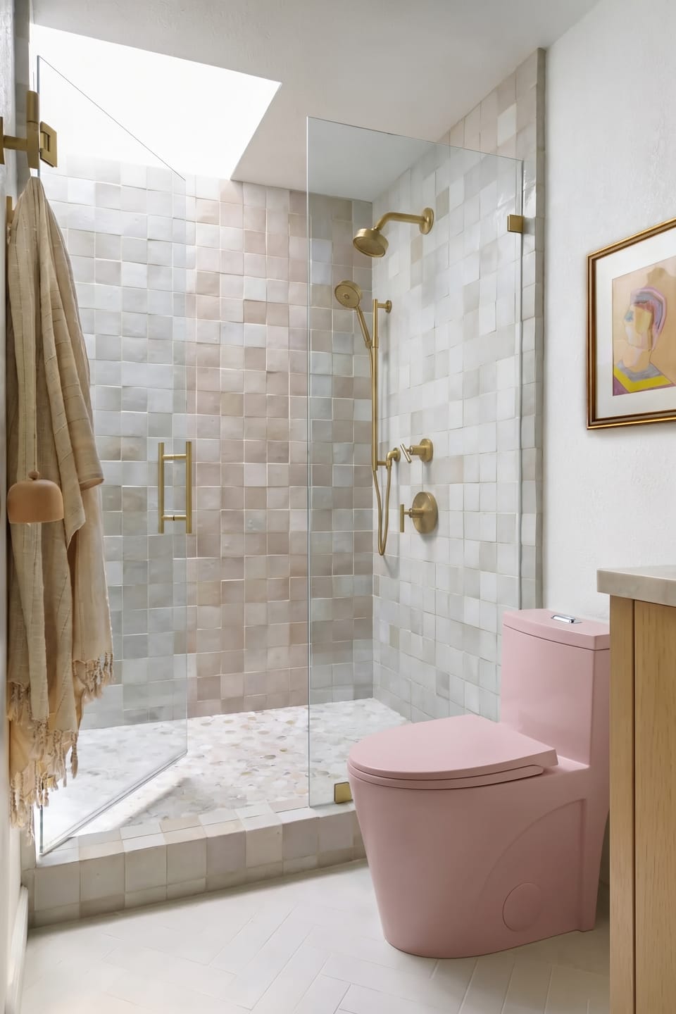 Customer photo review of Gota – Pink Modern One-Piece Toilet with Dual Flush & Soft-Close Seat