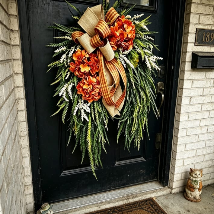 Customer photo review of Handcrafted Hydrangea Wreath – The Perfect All-Season Front Door Decor