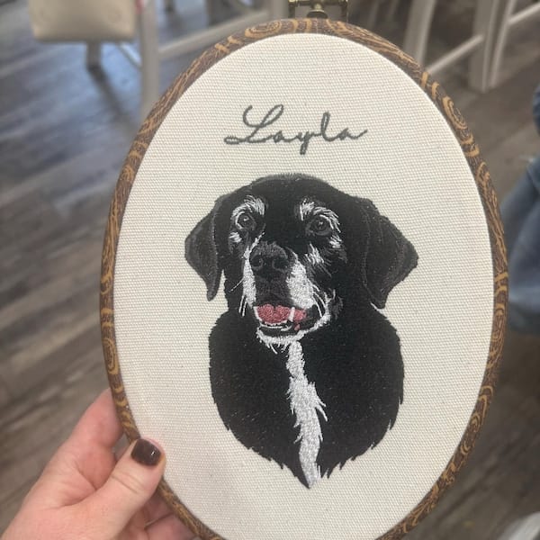 Customer photo review of Personalized Pet Portrait Embroidery Hoop Art