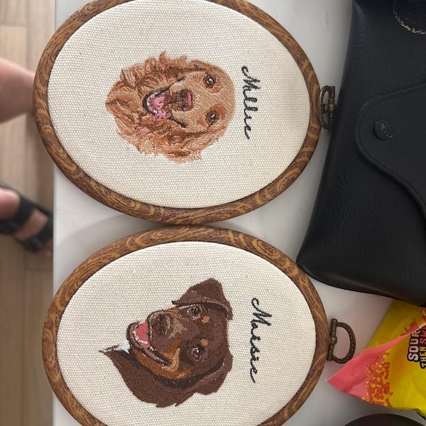 Customer photo review of Personalized Pet Portrait Embroidery Hoop Art