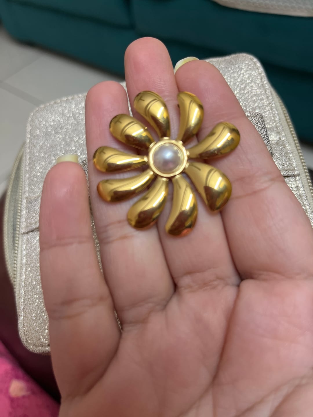 Customer photo review of Classic Pearl Flower Earrings