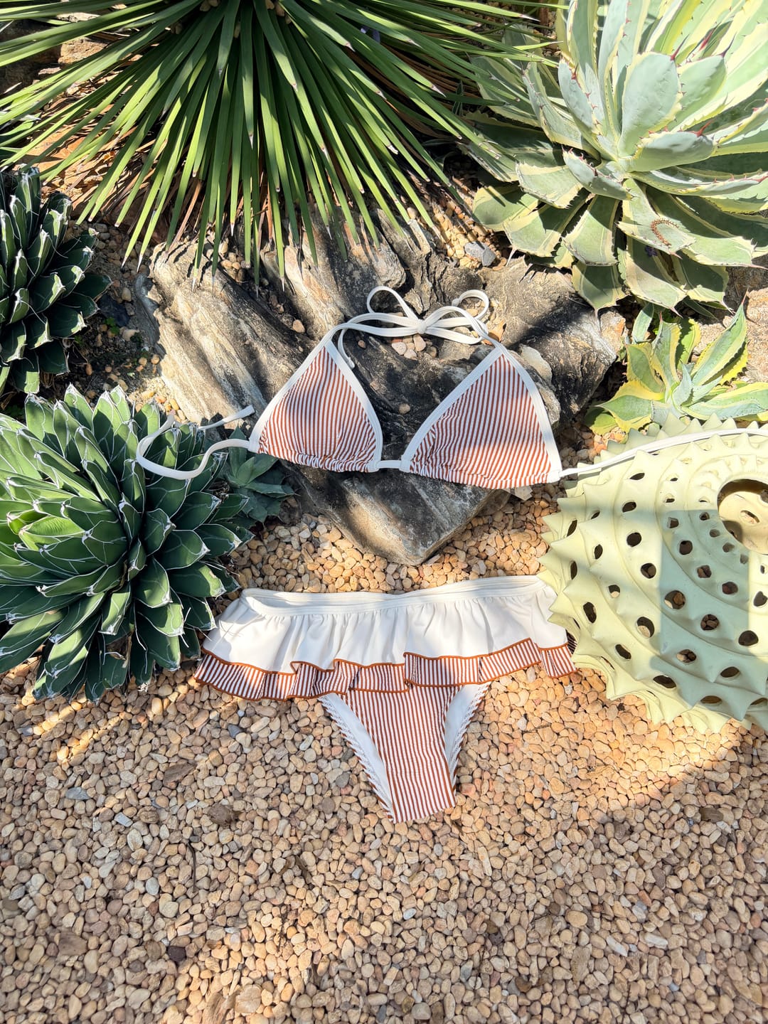 Customer photo review of Seamolly Contrast Binding Striped Layered Peplum Halter Triangle Skirtini Bikini Set