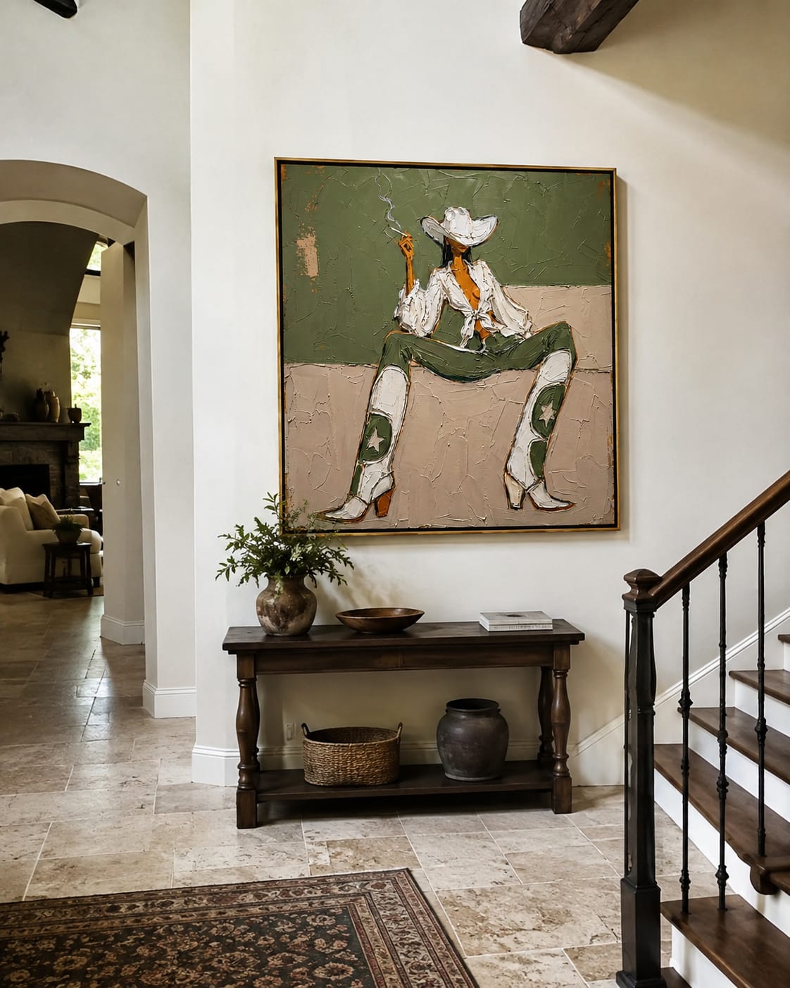 Customer photo review of White Boots Hold Ground – Green Cowgirl Painting | Retro Modern Square Wall Art