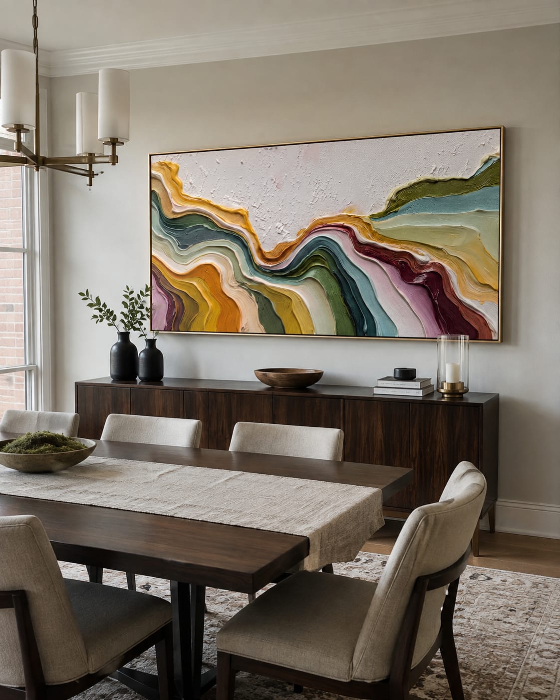 Customer photo review of Flowing Rhythms – Heavy Texture Colorful Fluid Abstract Painting | Minimalist Horizontal Entryway Art