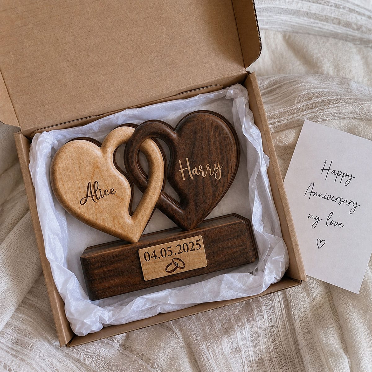 Customer photo review of Interlocking Hearts Couple - Personalized Customized 3-layered Wooden Plaque -Anniversary Keepsake Gift For Couples, Wife, Husband