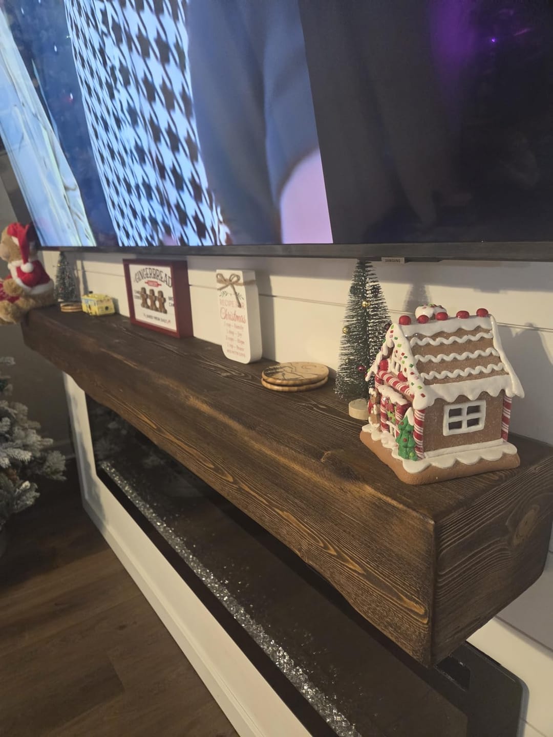 Customer photo review of 60" Handcrafted Real Wood Fireplace Mantel